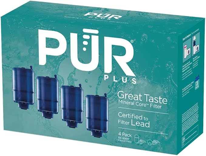 PUR Plus Faucet Mount Replacement Filter, Genuine PUR Water Filter for Sink Faucet, 3-in-1 Mineral Filtration, Lead Reducing, 1-Year Value, Blue (RF99994), 4 Count (Pack of 3)