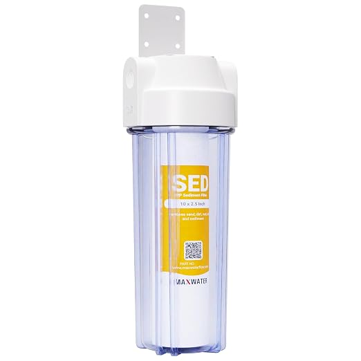 Max Water 10-Inch 1-Stage Whole House Water Filtration System with Clear Housing and 5-Micron Polypropylene Sediment Filter - Ideal for RVs, Well Water, and Boilers