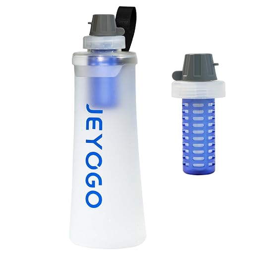 1L Collapsible Water Filter Bottle, 0.1 Micron Hollow Fiber Water Filter Bag, BPA-Free Filtration Bladder for Hiking, Backpacking, Camping, Cycling & Emergency Survival(Arctic White, 1L)