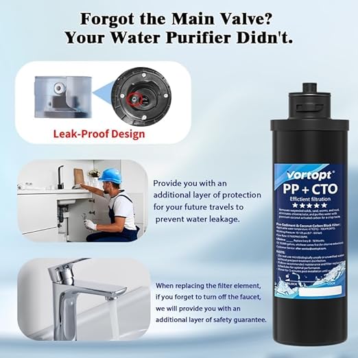 Vortopt Q1 10000 Gallon Water Filter,Reduces Chlorine,Lead,Bad Taste & Odor,Undersink Water Filter Systems Direct Connect to Kitchen Faucets,NSF/ANSI 372/42 Certified,1 Year.