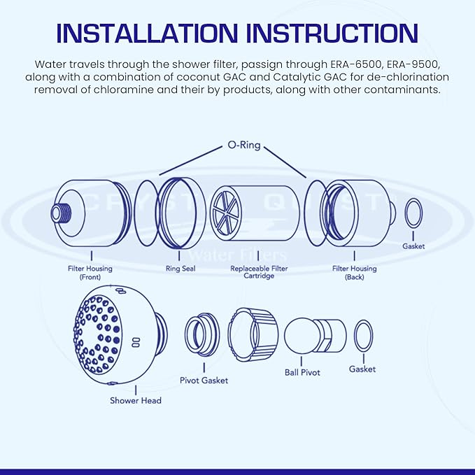 Crystal Quest Shower Filter, Shower Head Filter for Hard Water, Shower Water Filter Removes Chlorine, chloramines & VOCs, Filter Shower Head, Improves Skin & Hair, Long-Lasting - ISO Certified, Gold