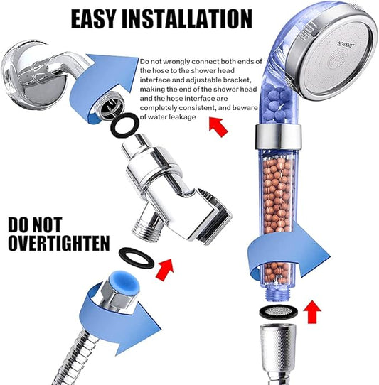 Nosame® Shower Head with Hose and Braket, Filter Filtration High Pressure Water Saving 3 Mode Function Spray Handheld Showerheads for Dry Skin & Hair