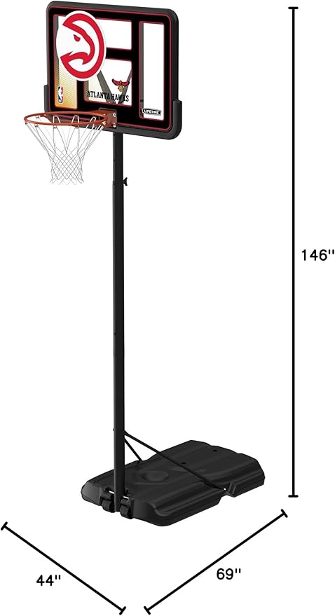 Lifetime NBA Atlanta Hawks Portable Basketball Hoop, Adjustable Height 7.5-10 Ft, 44 Inch Shatterproof Fusion Backboard, Base with Wheels