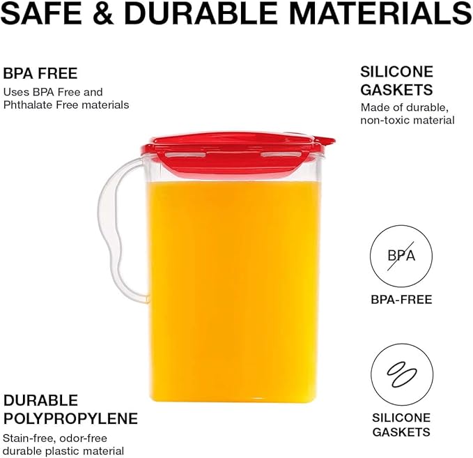 LocknLock Aqua Fridge Door Water Jug | Clear Pitcher | BPA Free Plastic Pitcher with Lid | 3 Quart Pitcher with Lid for Water, Juice, Tea & More Beverages, Red