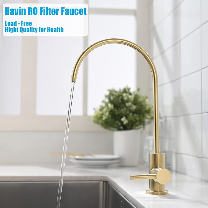 Havin Gold Drinking Water Faucet,Brushed Gold Reverse Osmosis Faucet,Water Filter Faucet for Kitchen Sink Use,Beverage Faucet,Lead-Free Stainless Steel(Brushed Gold)