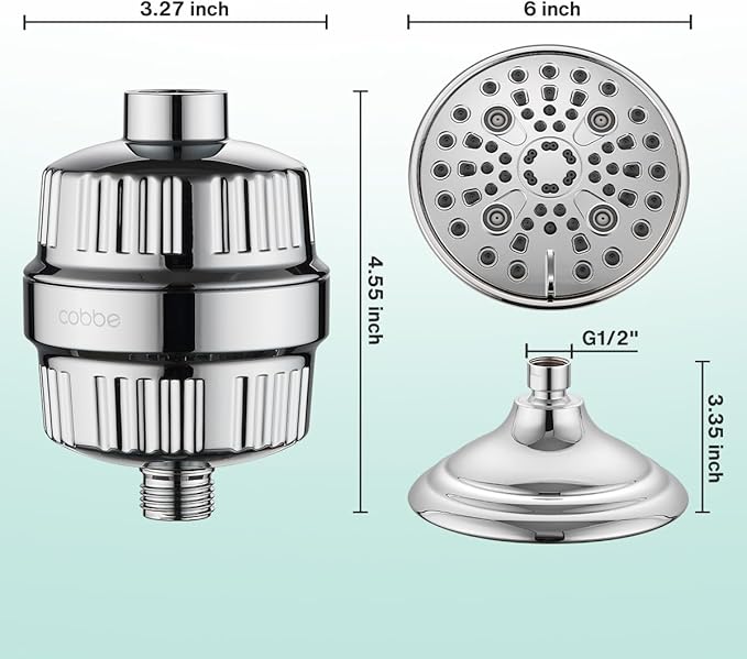 Cobbe 6-Setting High Pressure Filtered Shower Head Combo, Detachable Rain Shower Head with 20 Stage Shower Head Filter for Hard Water - Remove Chlorine and Harmful Substances, Chrome