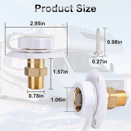 BFXM RV City Water Inlet with Check Valve – RV Water Inlet Connection, RV Water Fill Inlet with 3/4" NH Female to 1/2" NPT Male, Ideal for RVs, Travel Trailers, Camping, and Boats in White