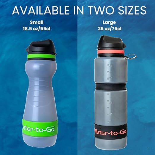 Water-to-Go Travel Water Filter Bottle, 18.5oz/55cl | Compact Filtered Water Bottle for International Travel, Removes Viruses, Eco-Friendly Bioplastic, New Leakproof Lid