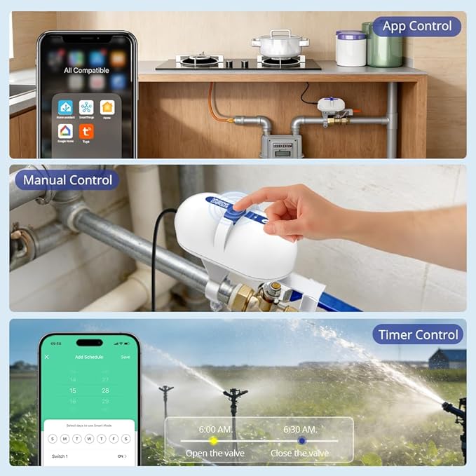 Smart Valve Controller, Works with Alexa & Google Voice Control Smart Life App Control, Remote Water ShutOff Valve, Easy Install on 1/2" to 1" in Pipe, Require Tuya Zigbee Hub (Tuya Zigbee Version)