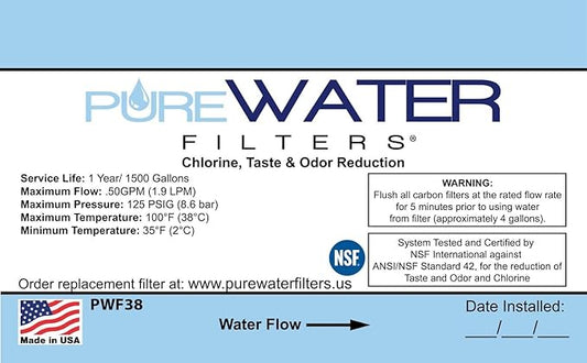 PureWater Filters Inline Water Filter For Under Sink Kitchen and Bathroom Faucets- with 3/8 Inch Inch Quick-Connect Fittings