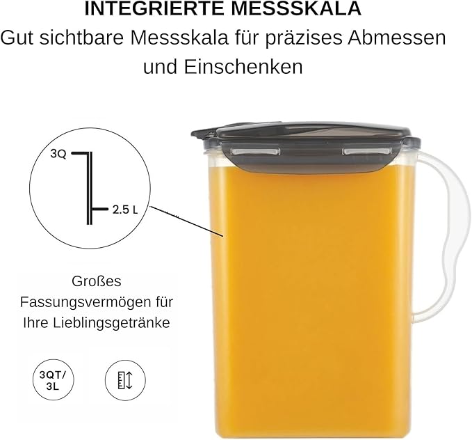 LocknLock Aqua Fridge Door Water Jug | Clear Pitcher | BPA Free Plastic Pitcher with Lid | 3 Quart Pitcher with Lid for Water, Juice, Tea & More Beverages, Gray