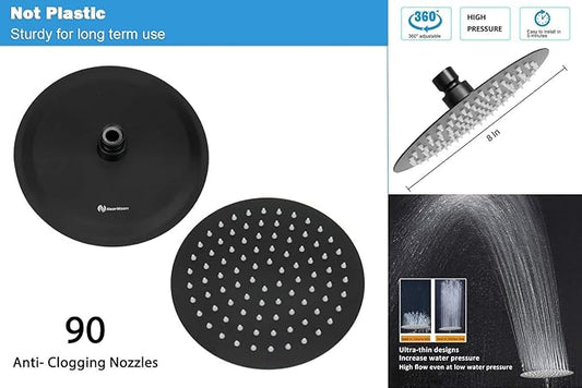 NearMoon Shower Head and 15 Stage Shower Filter Combo, High Pressure Filtered Shower for Hard Water, Improves the Condition of Your Skin, Hair (8 Inch, Black)