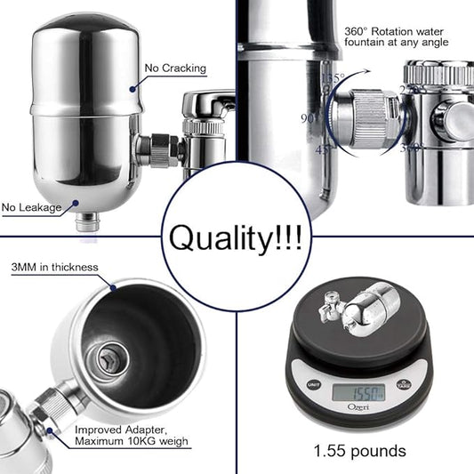 Faucet Water Filter Stainless-Steel Reduce Chlorine High Water Flow, Water Purifier with Ultra Adsorptive Material, Water Filters for Faucets-Fits Standard Faucets