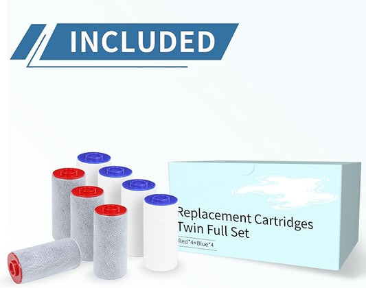 Replacement Filter Set Compatible with Weddell Duo Shower Water Filtration | High-efficiency Shower Water Filtration System, Removes Chlorine/PFAS/Contaminants, Better Skin and Hair Health(4R+4B)