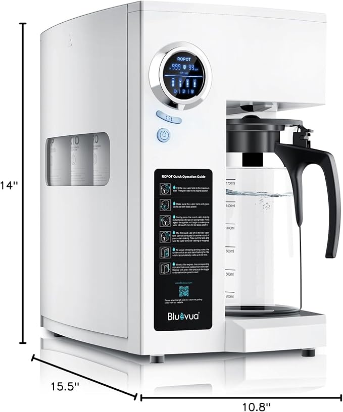 Bluevua RO100ROPOT Countertop Reverse Osmosis Water Filter System, Portable RO Filtration with Remineralization, No Installation, WQA Certified - ROPOT-UV, 6-Stage RO
