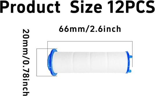 12Pcs 2.6” Shower Head Filter Cartridge, PP Cotton Replacement Filters for High Pressure Handheld Turbo Fan, Vortex Hydro Jet Shower Head, Improves Water Quality, Easy Install