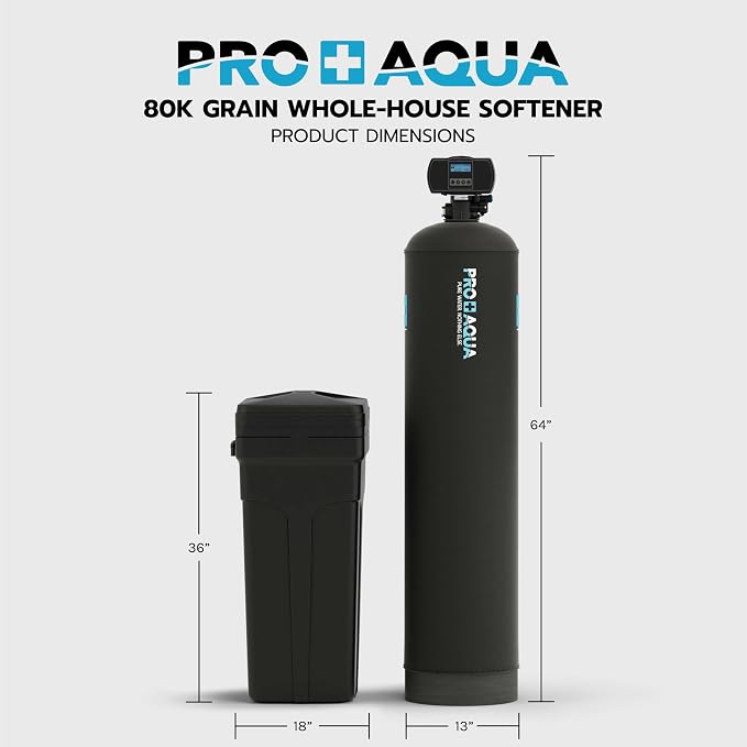 PRO+AQUA Heavy Duty Whole House Water Softener System – 80,000 Grain Capacity, Premium Long-Lasting Resin, 1" Ports