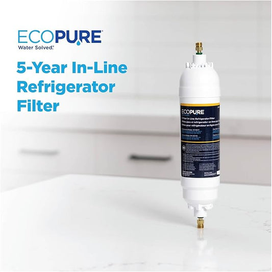 EcoPure EPINL30 5-Year In-Line Refrigerator Water Filter, Universal Fit for Most Fridges, Ice Makers, RVs & Boats, Reduces Chlorine Taste & Odor – Easy DIY Install with 1/4" Fittings (Pack of 4)