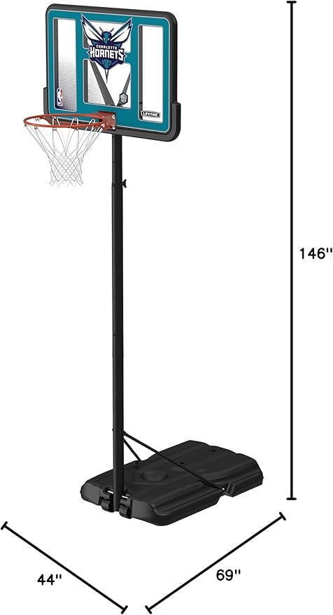 Lifetime NBA Charlotte Hornets Portable Basketball Hoop, Adjustable Height 7.5-10 Ft, 44 Inch Shatterproof Fusion Backboard, Base with Wheels