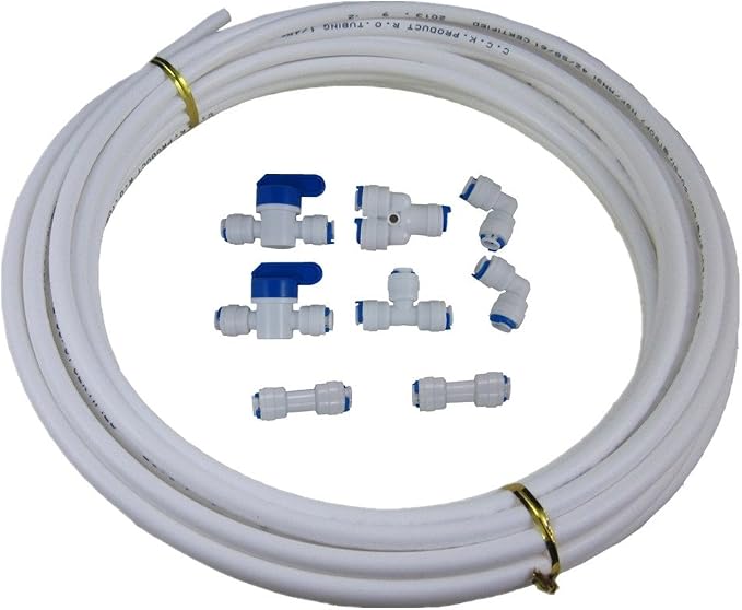 Lemoy 1/4" Quick Connect Water Purifiers Tube Fittings for RO Water Reverse Osmosis System(Ball Valve+Y+L+I+T Type)+5 meters(15 feet) tubing hose pipe(white) for RO Water Reverse Osmosis System