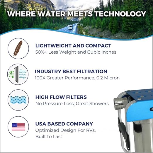 GoBluTech AR3, RV Water Filter System, 0.2 Micron Filter for Campers with Compact 5-inch Filters, 3 Stage Premium Filtration System, for RVs, Vans, and Boats - US Veteran Owned