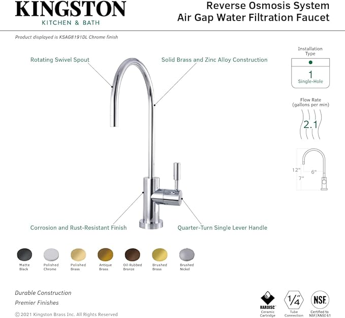 Kingston Brass KSAG8198DL Concord Water Filtration Faucet, Brushed Nickel,2.75 x 5.75 x 11.5