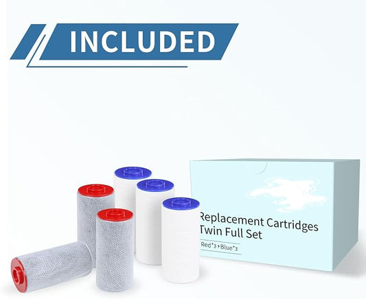 Replacement Filter Set Compatible with Weddell Duo Shower Water Filtration | High-efficiency, Removes Chlorine/PFAS/Contaminants, Better Skin and Hair Health(3R+3B)