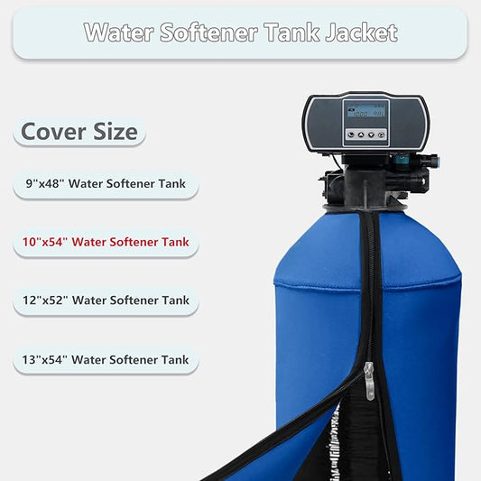 10x54 Inch Water Softener Tank Jacket - Insulated 3.5mm Neoprene Slip Sleeve to Prevent Sweating, Heavy-Duty Outdoor Water Softener Cover,Blue
