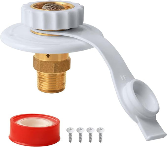 RV Water Inlet Replacement,RV City Water Inlet with Check Valve,City Water Fill Inlet Flange Brass Fresh City Water Inlet Connection for RV Camper Trailer Marine Motorhome,White