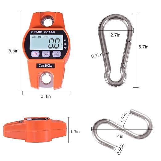 Fuzion Hanging Scale 660LB - Heavy Duty Crane Scale with Aluminum Body | Stainless Steel Hook, Hold/Tare Function, Large Display, Digital Hanging Scales for Weighing Animals, Hays, Fish, Luggage