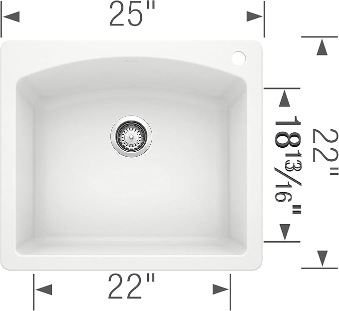 BLANCO, White 440211 DIAMOND SILGRANIT Drop-In or Undermount Kitchen Sink, 25" X 22"