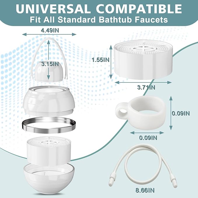Bath Filter for Tub - Bathtub Water Filter for Softer Skin & Hair, 8 Stages Hotel Grade Filtration Bath Water Filter,2,500 Gal of Filtration, BPA Free, Easy to Install(White)