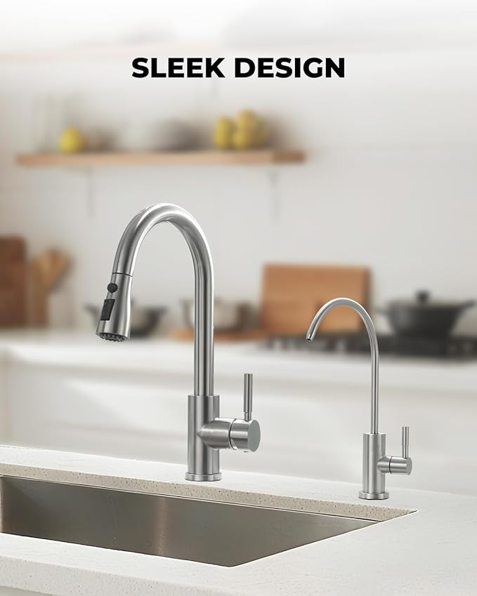 Drinking Water Faucets for Kitchen Sink, Water Filter Faucet for Reverse Osmosis or Water Filtration System, RO Bar Sink Faucet, Stainless Steel (Brushed Nickel)