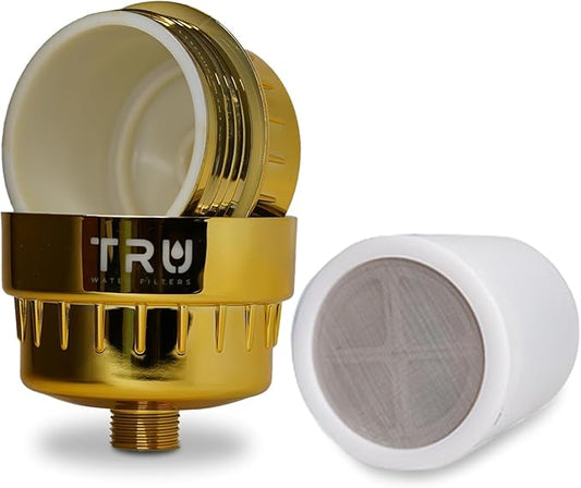 TRU High Output Shower Filter - Reduces Chlorine and other Harmful Sediments. Relieves dry and itchy skin, while Improving the health of your Hair, Skin, and Nails (Gold)
