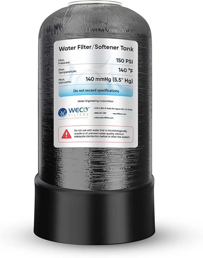 WECO Mineral Tank for Water Softener/Filter - Polyethylene Inner Shell Pressure Vessel with 2.5" Top Opening - 150 PSI Max Pressure - 120 °F Max Temperature - 9x17, BLACK