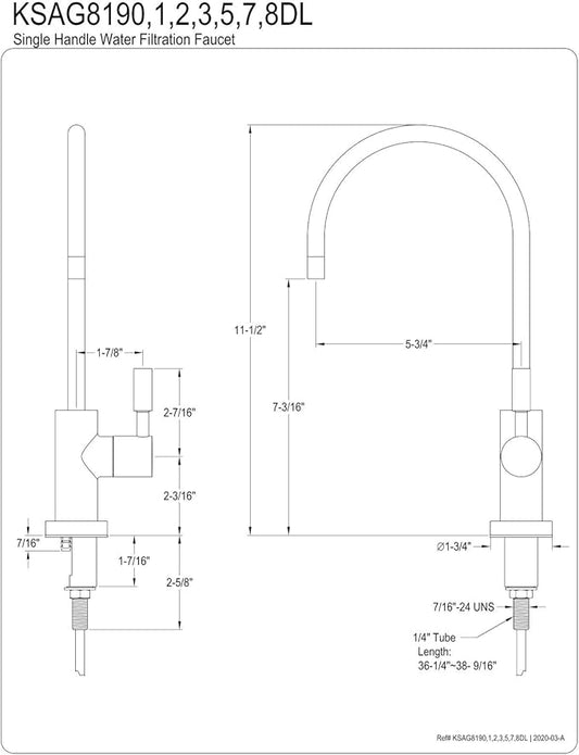 Kingston Brass KSAG8197DL Concord Reverse Osmosis System Filtration Water Air Gap Faucet, Brushed Brass