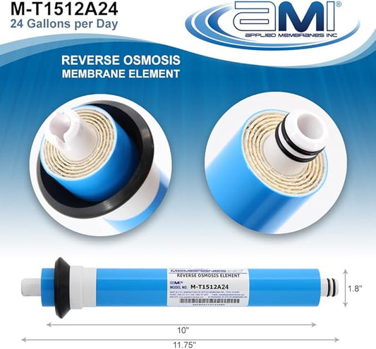 APPLIED MEMBRANES INC. 24 GPD Reverse Osmosis Membrane | RO Membrane Water Filter Replacement for Reverse Osmosis Water Filtration System | 1.8” x 12” Universal Compatibility | Made in USA