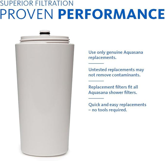 Aquasana Shower Water Filter System Replacement Cartridge - Filters Over 90% of Chlorine - Carbon & KDF Filtration Media - Soften Skin and Hair from Hard Water - AQ-4125