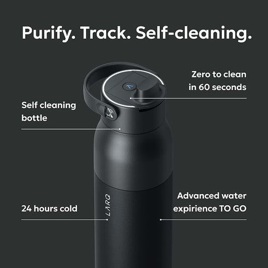LARQ PureVis 2 Self Cleaning Water Bottle - UV Water Purifier with Filter Straw, Smart App Hydration Tracking, Insulated Stainless Steel