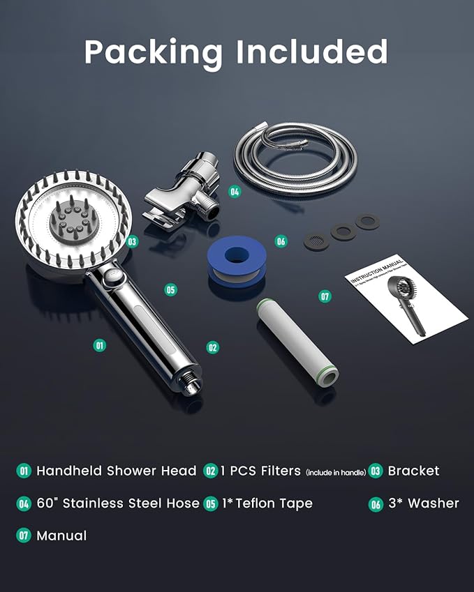 Ion Drops Filtered Shower Head with Handheld, High Pressure 4 Spray Mode Showerhead with Filters for Hard Water Softener, Handheld Shower Heads Filter with ON/OFF Switch for Pets (Chrome)