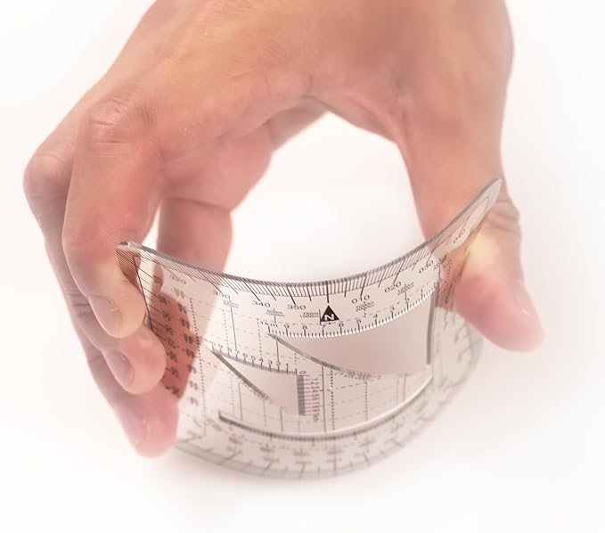 CYA MP-4 10x10cm Square Military Map Protractor - Flexible UTM Scale Tool | Flexible 10x10cm MP-4 map protractor. Features 1mm plastic, 1:25k & 1:50k scales, cutouts & rounded pocket-friendly corners.