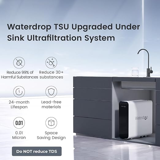 Waterdrop TSU-WB 0.01ฮผm Ultra-Filtration Under Sink Water Filter System | Tankless Under Sink Water Filtration System, Smart Panel, with Black Faucet, Reduces Chlorine, Not Lower TDS (๐๐๐ ๐๐)