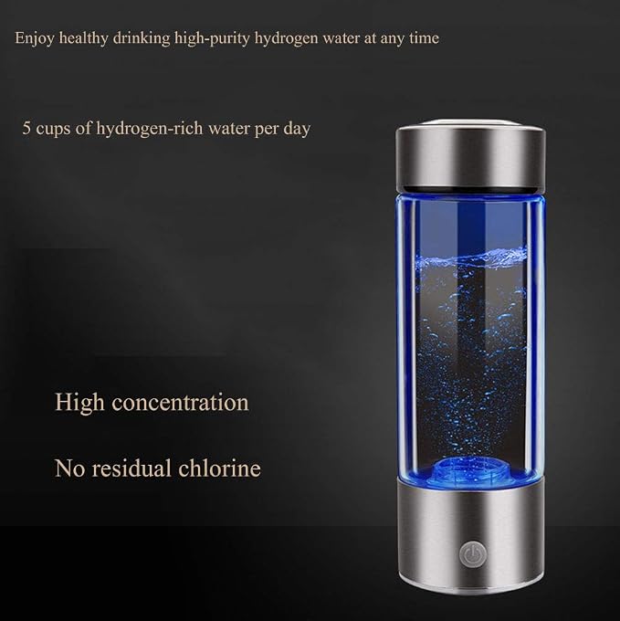 Gaone H2 Hydrogen Water Bottle Hydrogen Water Maker Electrolyzed Hydrogen Water Hot and Cold Water General Purpose Colorful Lights Effect Hydrogen Generator 450Ml,Silver