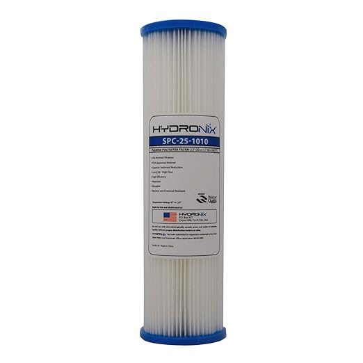 Hydronix SPC-25-1010 Universal Whole House Sediment Pleated Water Filter, Washable and Reusable, 2.5" x 10" - 10 Micron