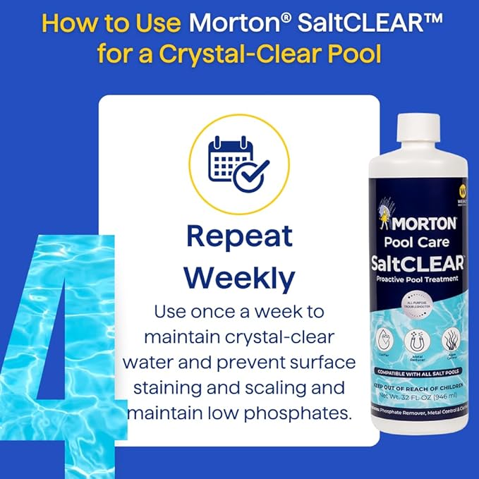 Morton SaltCLEAR | Pool Clarifier & Water Enhancer | Supports Cleaner, Clearer Water | Compatible with All Pool Systems - In-ground and Above Ground Pools | Weekly Maintenance | 32oz