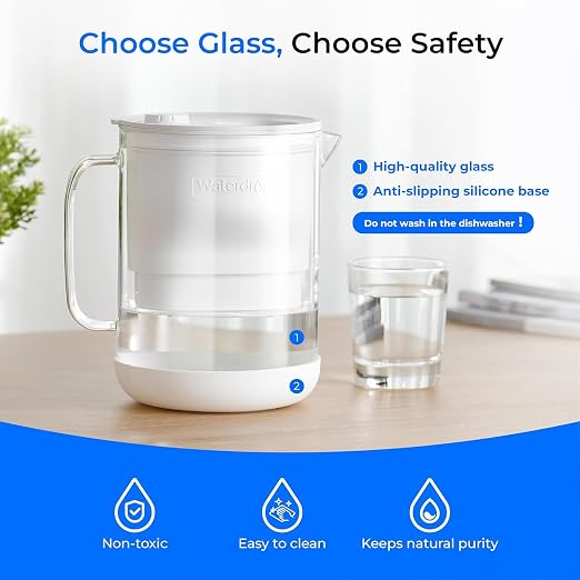 Waterdrop PT-72W Glass Water Filter Pitcher, 7-Cup, Eco-Friendly, White | NSF/ANSI 53, 42 & 372 Certified Filter, Reduces PFOA/PFOS, Chlorine, Cadmium, Copper & Mercury, BPA-Free, Easy to Clean