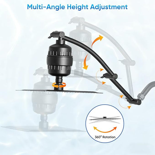 Shower Head with Filters, Stainless Steel Rain Filtered Shower Head, High Pressure Shower Head with 16" Shower Extension Arm - 20 Stage Shower Filter for Hard Water - 12" Black