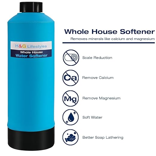 H&G Lifestyles Whole House Water Softener 32,000 Grains Water Filter System,Remove Calcium Magnesium Heavy Metal Odor, Improve Water Taste, Whole House Water Filtration