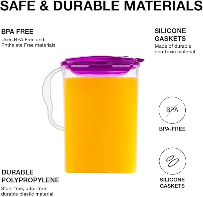 LocknLock Aqua Fridge Door Water Jug | Clear Pitcher | BPA Free Plastic Pitcher with Lid | 3 Quart Pitcher with Lid for Water, Juice, Tea & More Beverages, Purple