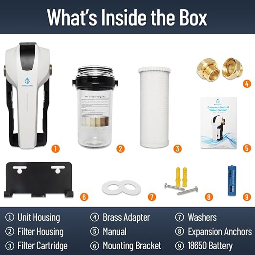 Whole House Water Filter System, MEGA Spin Down Sediment Filter, 1-10mircon PP Filter+Carbon Block Reduces Chlorine, Sediment&Odor, No-Shutoff Maintenance, 1" MNPT + 3/4" FNPT, White